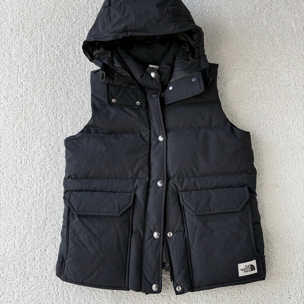 The North Face Down Sierra Vest Women XS Black Hooded Puffer 600 Fill $250